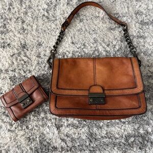 Fossil Brown Leather Shoulder Bag with Wallet